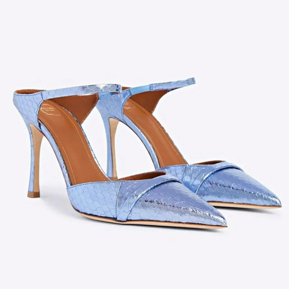 Malone Souliers Women's Uma 90 Pointed Toe Mules Heel Steel Size 37.5 MSRP $775 - Picture 1 of 12